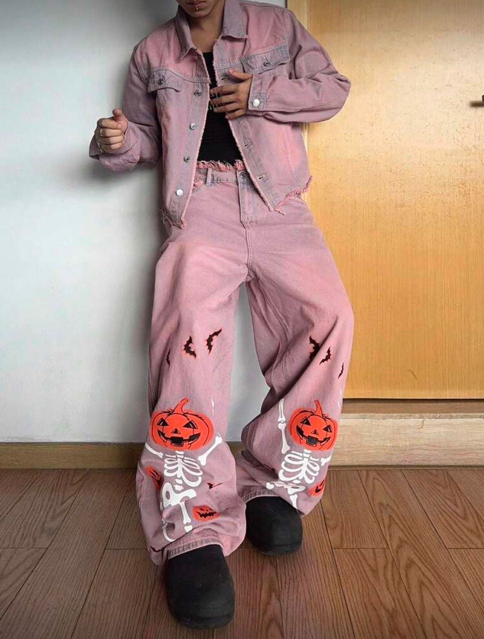 Ensemble Jeans Denim rose avec impression