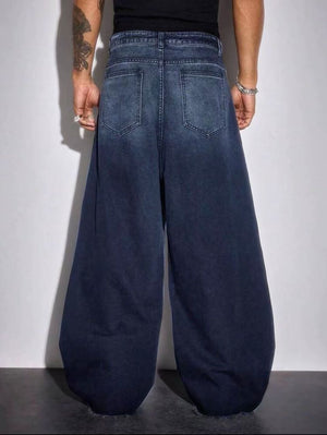 Pantalon jeans bleu coupe oversize avec motifs brillant