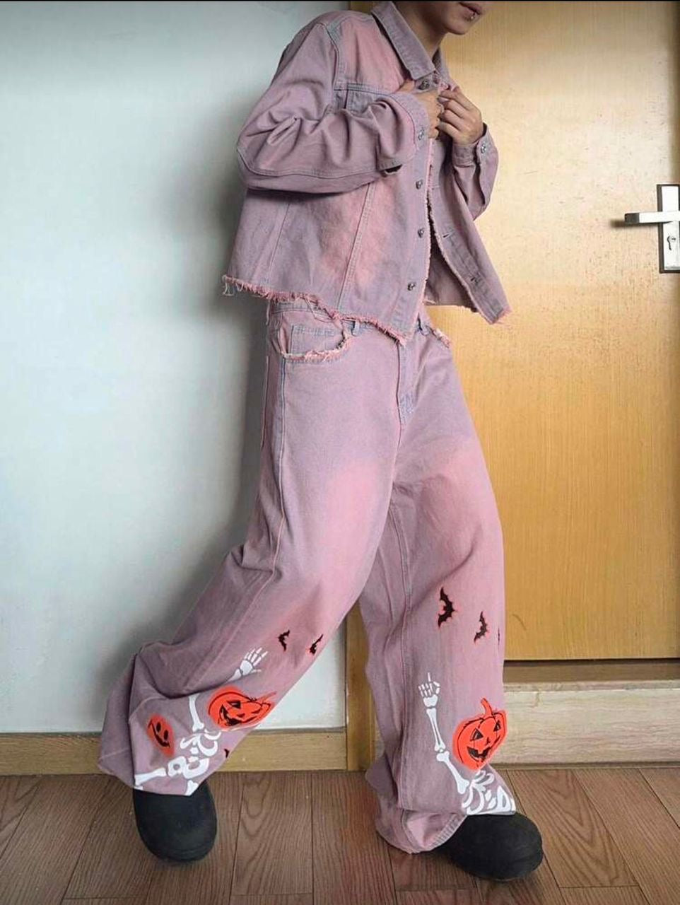 Ensemble Jeans Denim rose avec impression