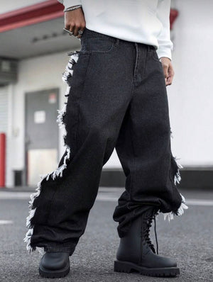 Pant Jeans noir avec motif sur les flans.